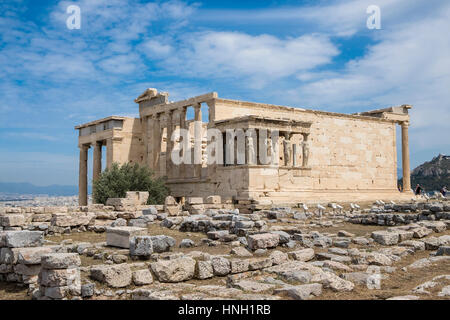 Eretteo Tempio con cariatidi, Cariatide portico, Acropoli di Atene, Grecia Foto Stock