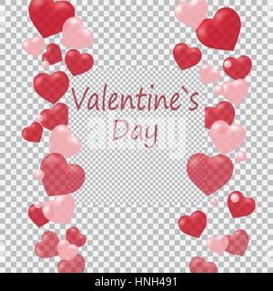 Rosso e cuori rosa semitrasparente posizionato su entrambi i lati. Sfondo a scacchi. Titolo il giorno di San Valentino. illustrazione Illustrazione Vettoriale
