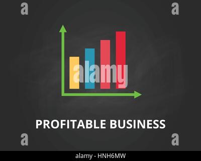 Business redditizio illustrazione del grafico con il colorato bar, testo bianco e sfondo nero Illustrazione Vettoriale
