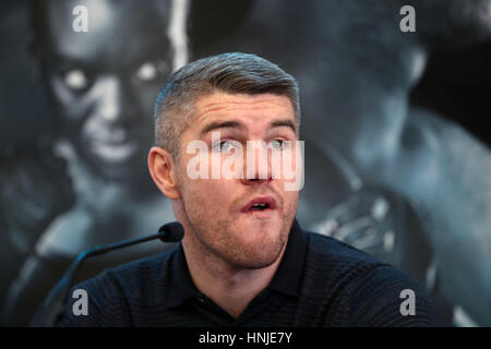 Liam Smith durante la conferenza stampa presso il Royal Liver Building, Liverpool. Foto Stock