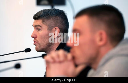 Liam Smith durante la conferenza stampa presso il Royal Liver Building, Liverpool. Foto Stock