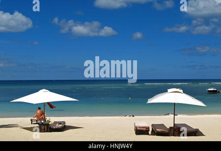 Spiaggia di Turtle Bay appartiene all'Oberoi Luxushotel, spiaggia, Turtle Bay, The Oberoi, Mauritius Foto Stock