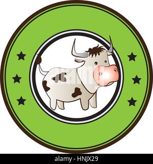 Colorato bordo circolare con il cartoon mucca animale illustrazione vettoriale Illustrazione Vettoriale