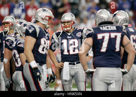 New England Patriots Tom Brady prima del Super Bowl XXLII in Glendale, AZ, domenica 3 febbraio, 2008. Foto di Francesco Specker Foto Stock