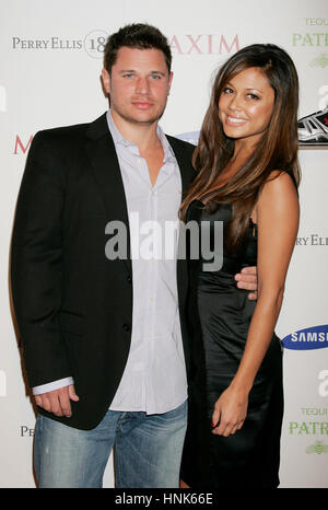 Vanessa Minnillo e Nick Lachey arriva al Maxim Super Bowl party presso la pietra rosa al Fairmont Scottsdale Princess in Scottsdale, AZ su Venerdì, 1 febbraio 2008. Foto di Francesco Specker Foto Stock