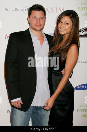 Vanessa Minnillo e Nick Lachey arriva al Maxim Super Bowl party presso la pietra rosa al Fairmont Scottsdale Princess in Scottsdale, AZ su Venerdì, 1 febbraio 2008. Foto di Francesco Specker Foto Stock