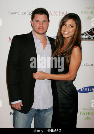 Vanessa Minnillo e Nick Lachey arriva al Maxim Super Bowl party presso la pietra rosa al Fairmont Scottsdale Princess in Scottsdale, AZ su Venerdì, 1 febbraio 2008. Foto di Francesco Specker Foto Stock