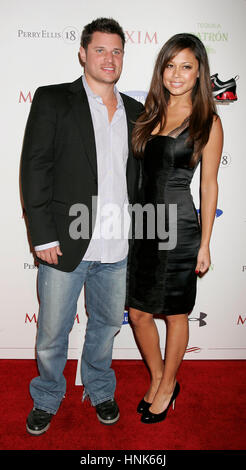 Vanessa Minnillo e Nick Lachey arriva al Maxim Super Bowl party presso la pietra rosa al Fairmont Scottsdale Princess in Scottsdale, AZ su Venerdì, 1 febbraio 2008. Foto di Francesco Specker Foto Stock