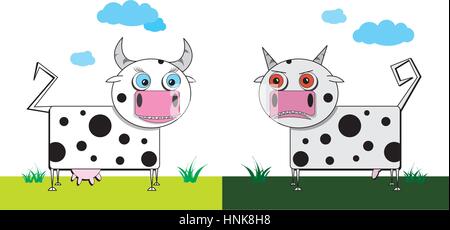 Illustrazione vettoriale di un toro e vacca sulla natura Illustrazione Vettoriale