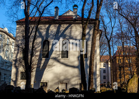 Vista del Klausen Sinagoga, il vecchio cimitero ebraico, il quartiere ebraico e il quartiere ebraico di Praga, Repubblica Ceca, Europa Foto Stock