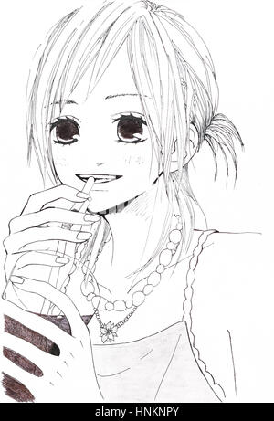 Disegno in stile anime. Foto di una ragazza nella foto in stile anime giapponese Foto Stock