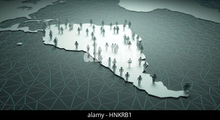 3D illustrazione di persone sulla mappa che rappresenta il paese della demografia. Foto Stock