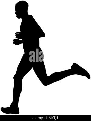 Atleta keniota maratoneta in esecuzione silhouette nera Foto Stock