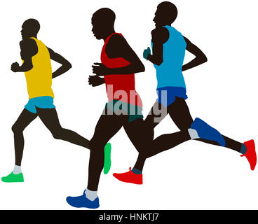 Gruppo leader corridori atleti maratona in esecuzione illustrazione vettoriale Foto Stock