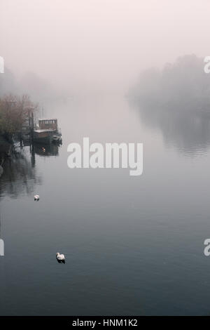 Il fiume Tamigi a Richmond su nebbioso giorno d'inverno,Richmond Upon Thames,Greater London,Inghilterra Foto Stock