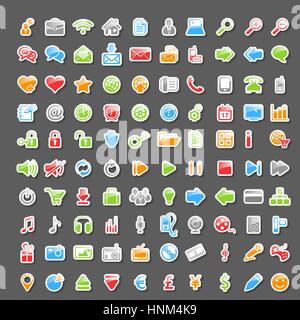 Set di vettore di 100 Adesivo lucido icone Illustrazione Vettoriale