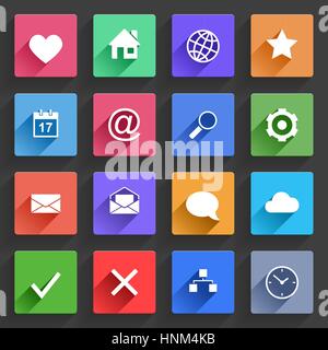 Applicazione del vettore Web icone impostato nel design piatto con ombre lunghe Illustrazione Vettoriale