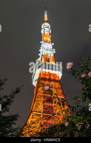 La Torre di Tokyo di notte a Tokyo in Giappone. Foto Stock