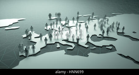 3D illustrazione di persone sulla mappa che rappresenta il paese della demografia. Foto Stock