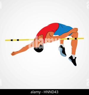 Abstract atleta salta in altezza su uno sfondo bianco. Illustrazione Vettoriale. Illustrazione Vettoriale