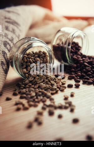 Formaggio e fagioli verdi di caffè borsa fatta dalla tela Foto Stock