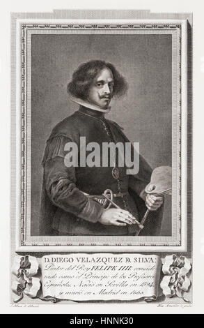 Diego Rodríguez de Silva y Velázquez, 1599 - 1660. Pittore spagnolo, l'artista di corte di re Filippo IV spagnolo durante il Golden Age. Dopo un attacco in Retratos de Los Españoles Ilustres, pubblicato Madrid, 1791 Foto Stock