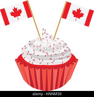 Felice giorno Canada il bianco e il rosso tortina con bandiere canadesi illustrazione Illustrazione Vettoriale