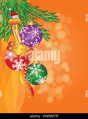 Felice Anno Nuovo Cinese di Snake su albero di Natale ornamenti con fiocchi di neve illustrazione di pattern Illustrazione Vettoriale