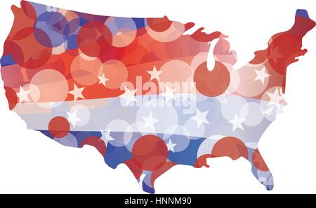 USA Mappa con Rosso Bianco e blu modello di cerchio Bokeh illustrazione Illustrazione Vettoriale