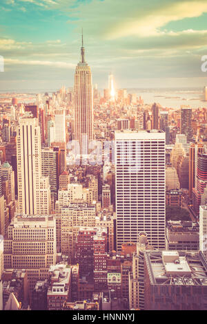 Tono Vintage vista di New York skyline della città vista su Manhattan Foto Stock