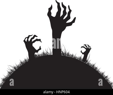 Silhouette mani Zombie proveniente dal terreno illustrazione vettoriale Illustrazione Vettoriale