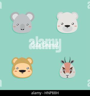 Cartoon animali volti Illustrazione Vettoriale