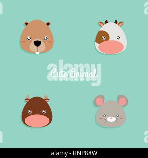 Cartoon animali volti Illustrazione Vettoriale