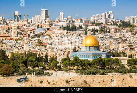 Skyline della città vecchia a monte del tempio, Gerusalemme, Israele Foto Stock