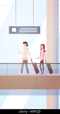 Traveler persone Sala Airport Terminal di partenza bagaglio da viaggio Borsa valigia, Passeggero verificare nel bagaglio Illustrazione Vettoriale