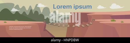 Pericolose su strada di montagna ponte di corde rischio Illustrazione Vettoriale