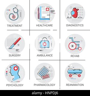 Il trattamento i medici ospedalieri medici della Clinica icona impostare Illustrazione Vettoriale