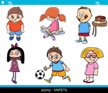 Cartoon illustrazione dei bambini in età scolare il set di caratteri Illustrazione Vettoriale