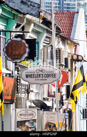 Terrazza degli edifici e pensioni, amore Lane, Georgetown, Penang, Malaysia Foto Stock