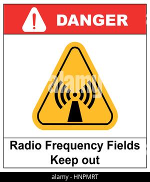 Pericolo banner campo a radiofrequenza nel triangolo giallo tenere fuori Gazzetta internazionale di avvertimento di pericolo segni etichetta per luoghi pubblici illustratio vettore Illustrazione Vettoriale
