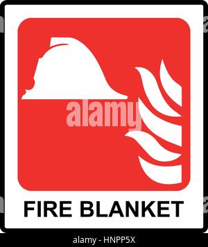 Segni della coperta antincendio segno. Illustrazione Vettoriale simbolo di emergenza per luoghi pubblici. Red sticke etichetta con testo isolato su bianco. Illustrazione Vettoriale