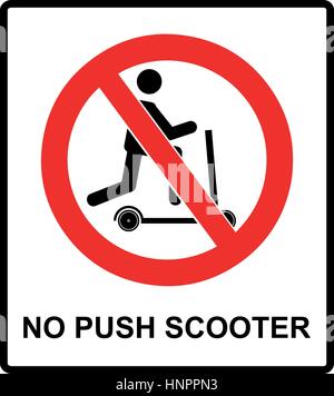 No scooter simbolo consentito. Divieto di vettore di icone per luoghi pubblici come parchi, all'aperto, strade e per il web design. Informazioni intestazione di avviso wi Illustrazione Vettoriale