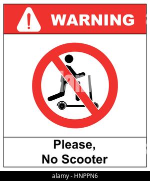 No scooter simbolo consentito. Divieto di vettore di icone per luoghi pubblici come parchi, all'aperto, strade e per il web design. Informazioni intestazione di avviso wi Illustrazione Vettoriale