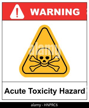 Pittogramma, tossicità acuta simbolo di pericolo. Banner di vettore per applicazioni industriali. Triangolo giallo isolato su bianco con testo. Illustrazione Vettoriale