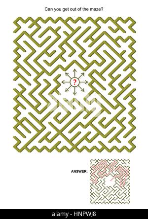 Gioco labirinto per bambini o adulti: potete uscire dal labirinto? Le risposte sono inclusi. Illustrazione Vettoriale