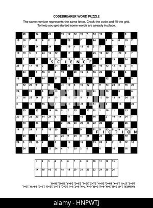 Pagina di puzzle con codebreaker (o parola di codice o un codice cracker) parola gioco. risposta inclusa. Illustrazione Vettoriale