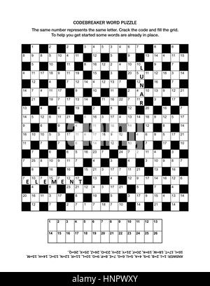Pagina di puzzle con codebreaker (o parola di codice o un codice cracker) gioco di parole. Risposta inclusa. Illustrazione Vettoriale