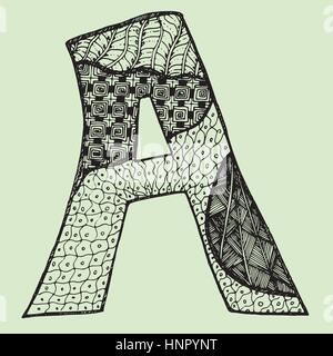 Sketchy lettera A sulla luce-sfondo verde. A mano libera. Illustrazione Vettoriale. Illustrazione Vettoriale