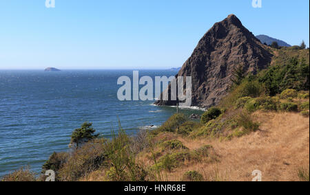 La Oregon Coast - guardando a nord lungo la costa meridionale della Oregon vicino Humbug Mountain State Park. Foto Stock