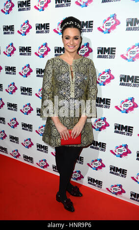 Gizzi Erskine arriva per la VO5 NME Awards 2017 tenutasi presso l'O2 Brixton Academy di Londra. Foto Stock